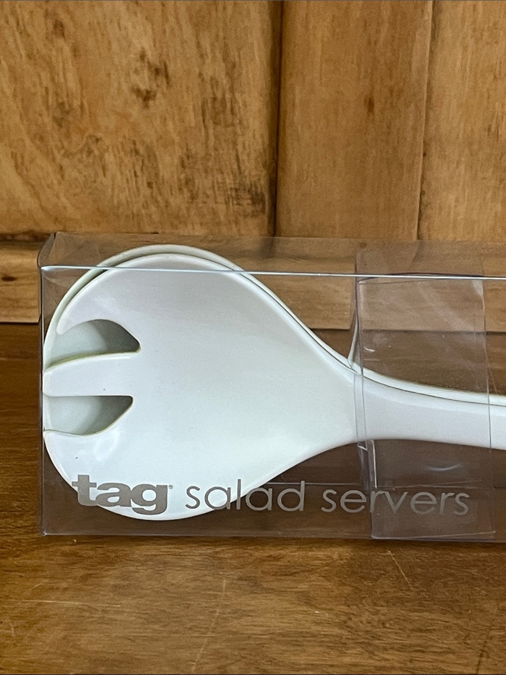 Vintage, Tag Salad Servers Set, Retro White & Avocado Green- New Old Stock